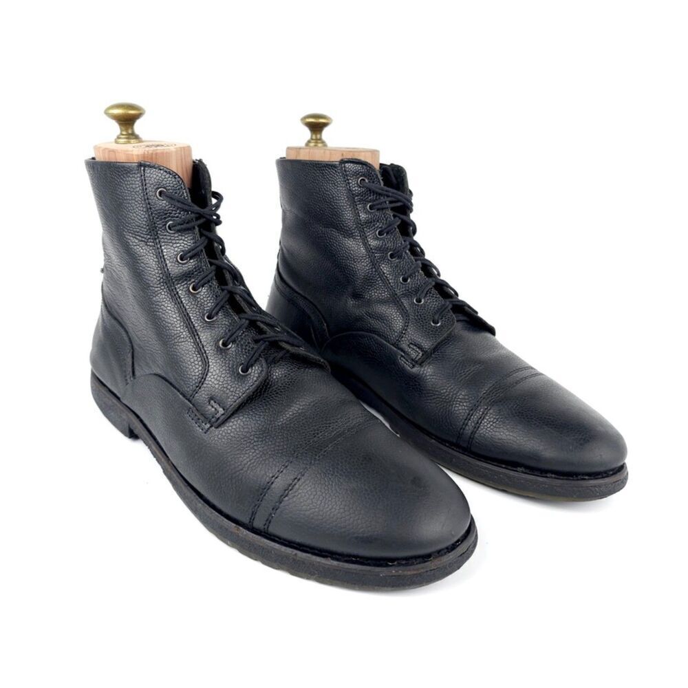 DIESEL Pure Hi Split Combat Boot Black Leather 90s Minimal Grunge Moto Biker Y2k